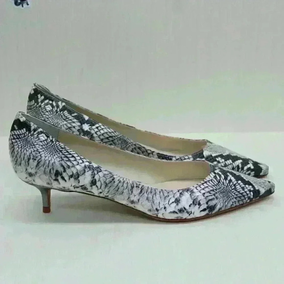 Butter Women Black & White Pearl Snake Stamp Pointed Toe Kitten Heel Shoes Sz 10 - Picture 7 of 10